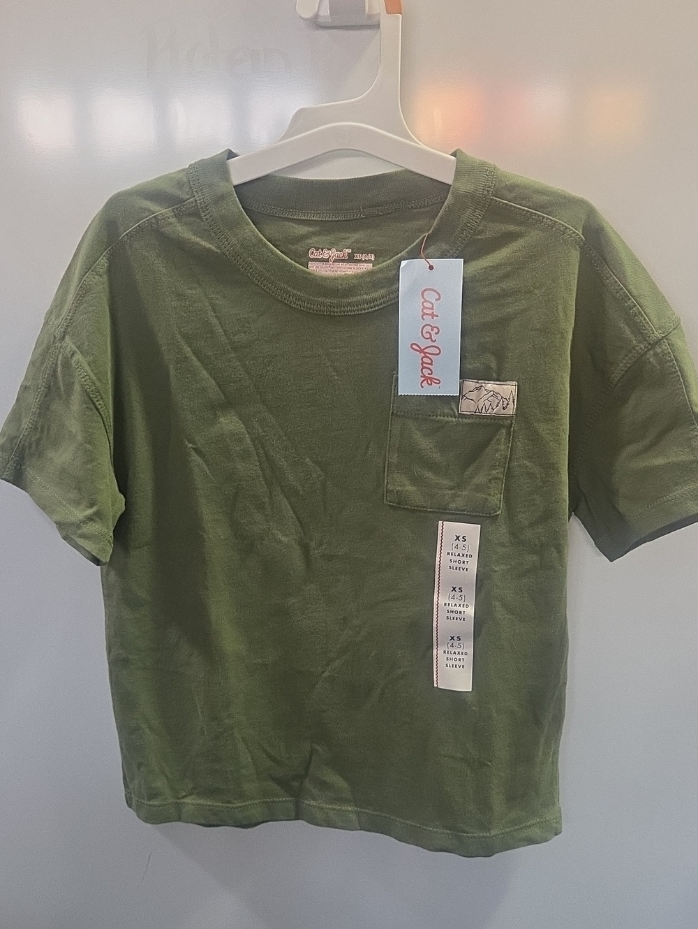 Cat & Jack Olive Green Short Sleeve Pocket Tee Xs 4/5
